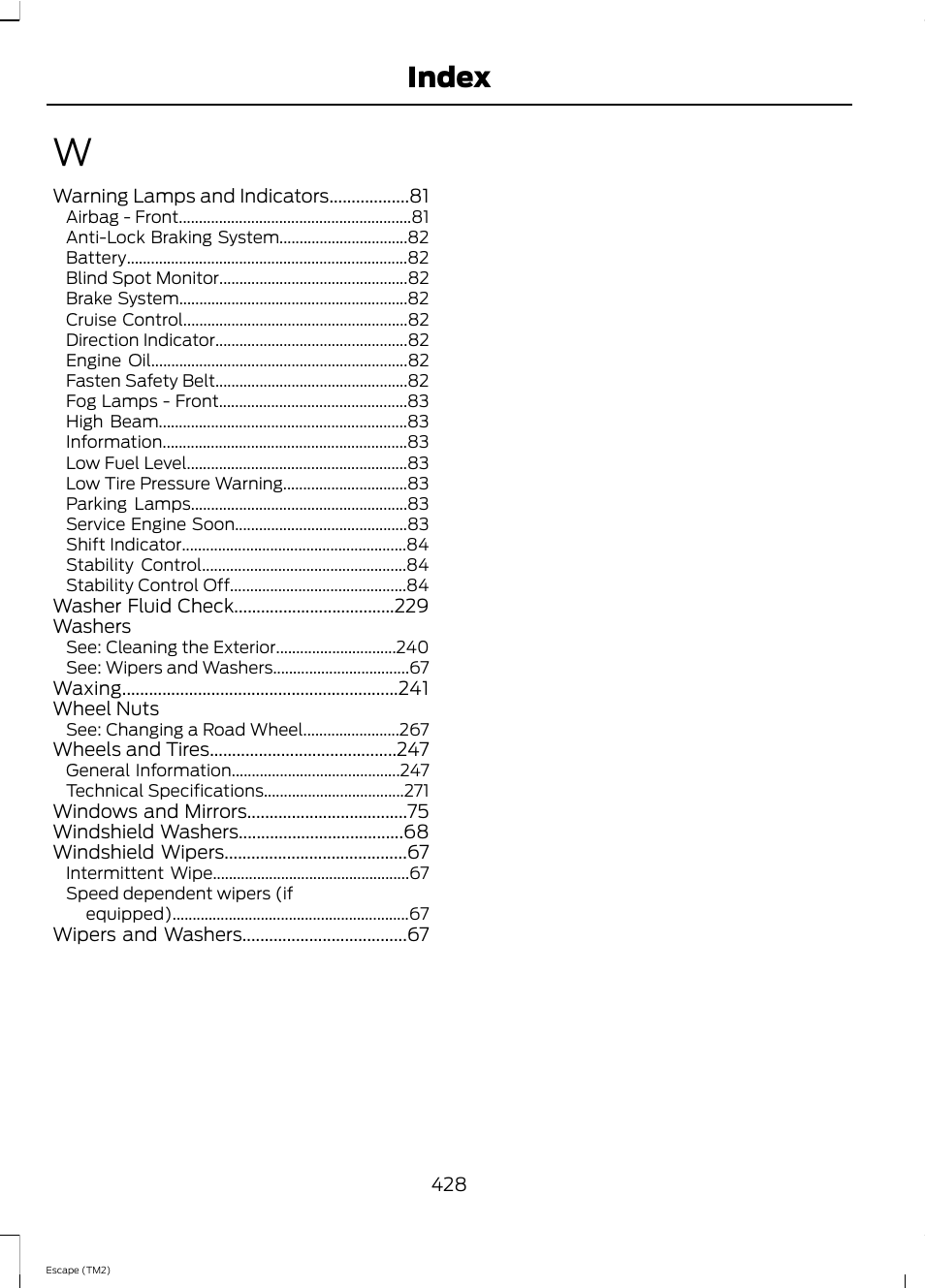 Index | FORD 2013 Escape v.4 User Manual | Page 432 / 433