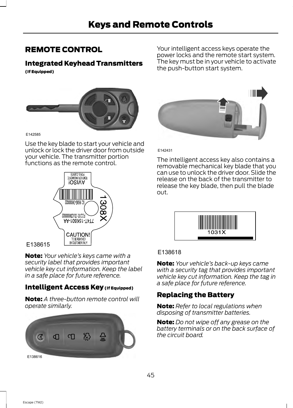 Keys and remote controls, Remote control | FORD 2013 Escape v.4 User Manual | Page 49 / 433