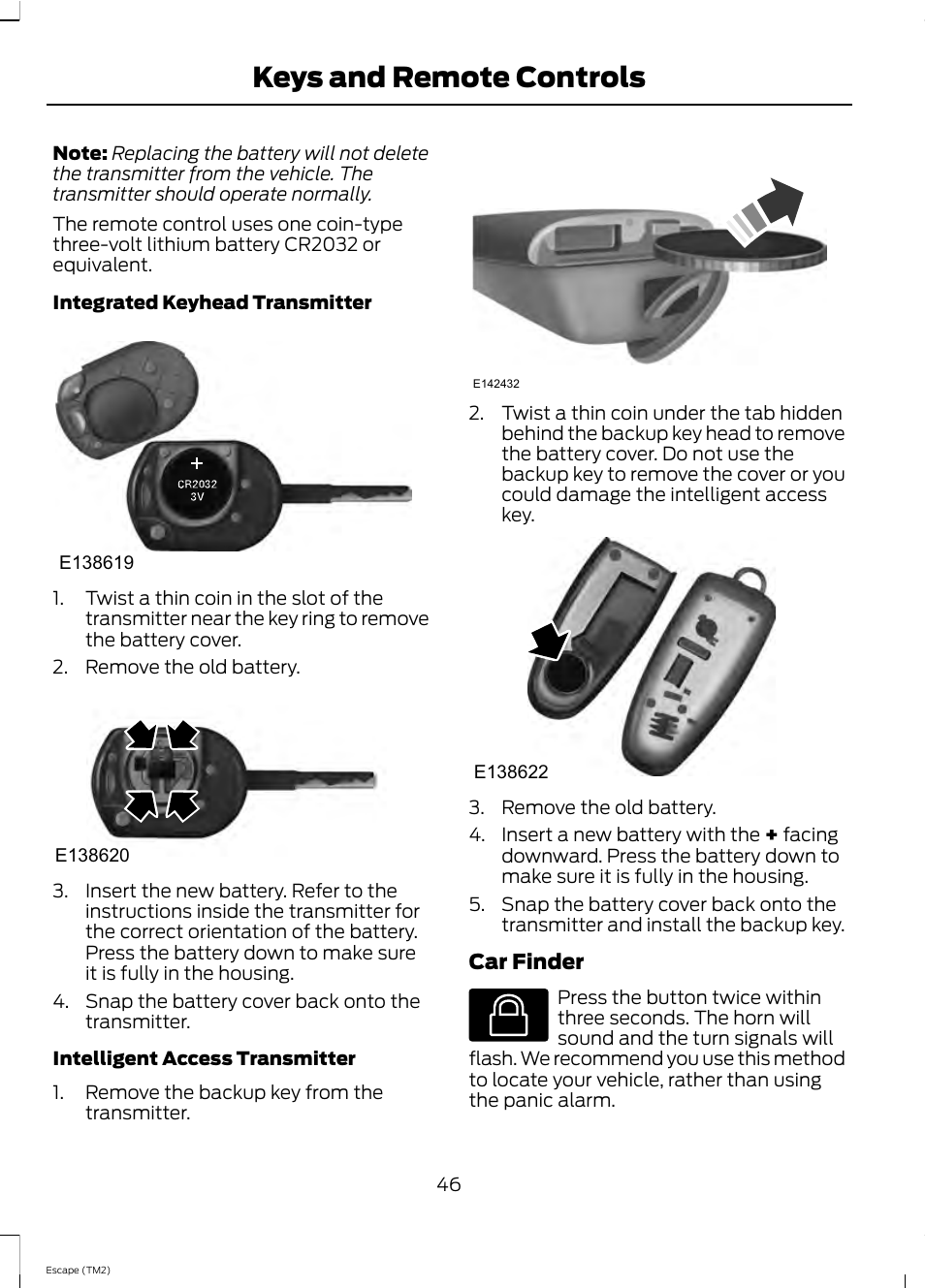 Keys and remote controls | FORD 2013 Escape v.4 User Manual | Page 50 / 433