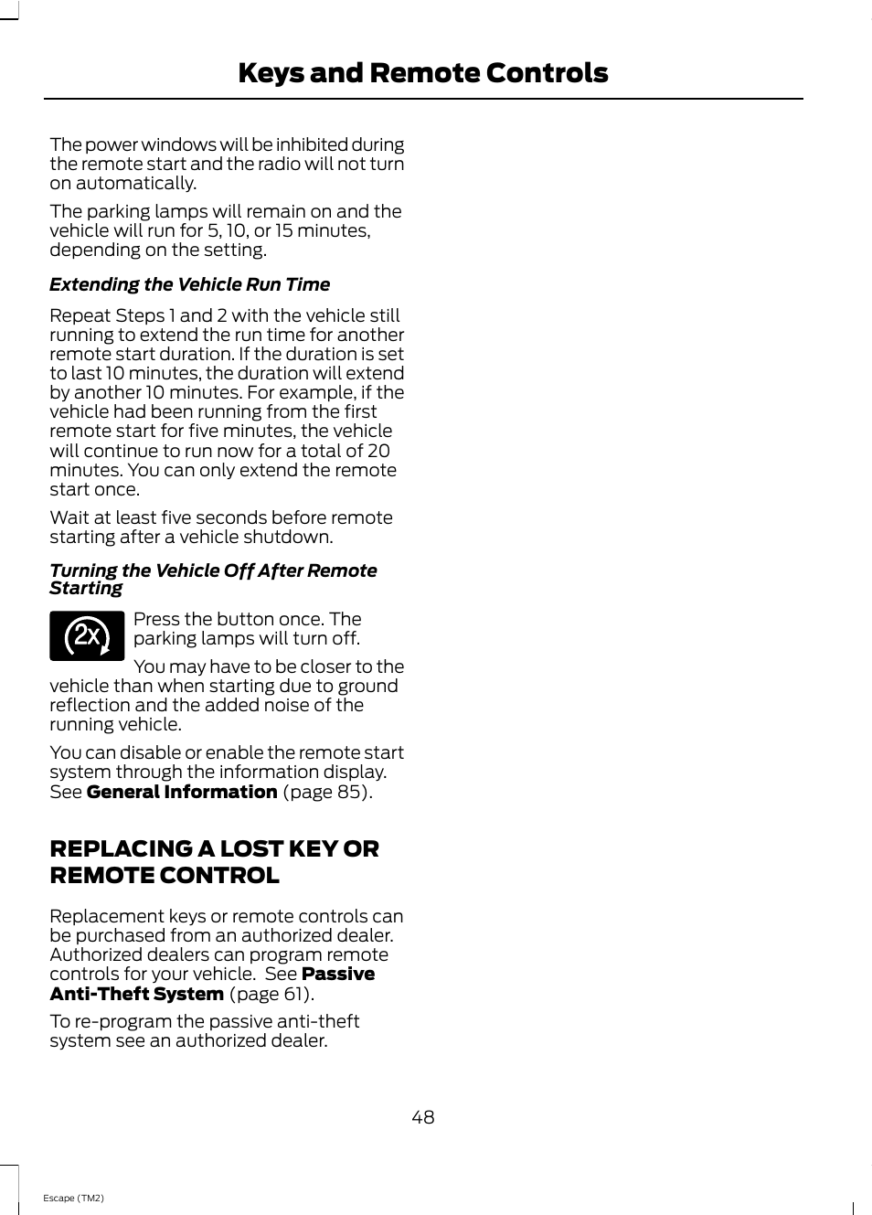 Keys and remote controls, Replacing a lost key or remote control | FORD 2013 Escape v.4 User Manual | Page 52 / 433