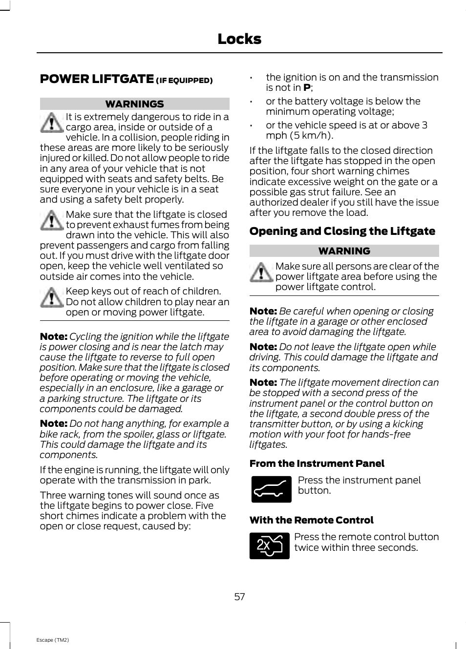 Locks, Power liftgate | FORD 2013 Escape v.4 User Manual | Page 61 / 433