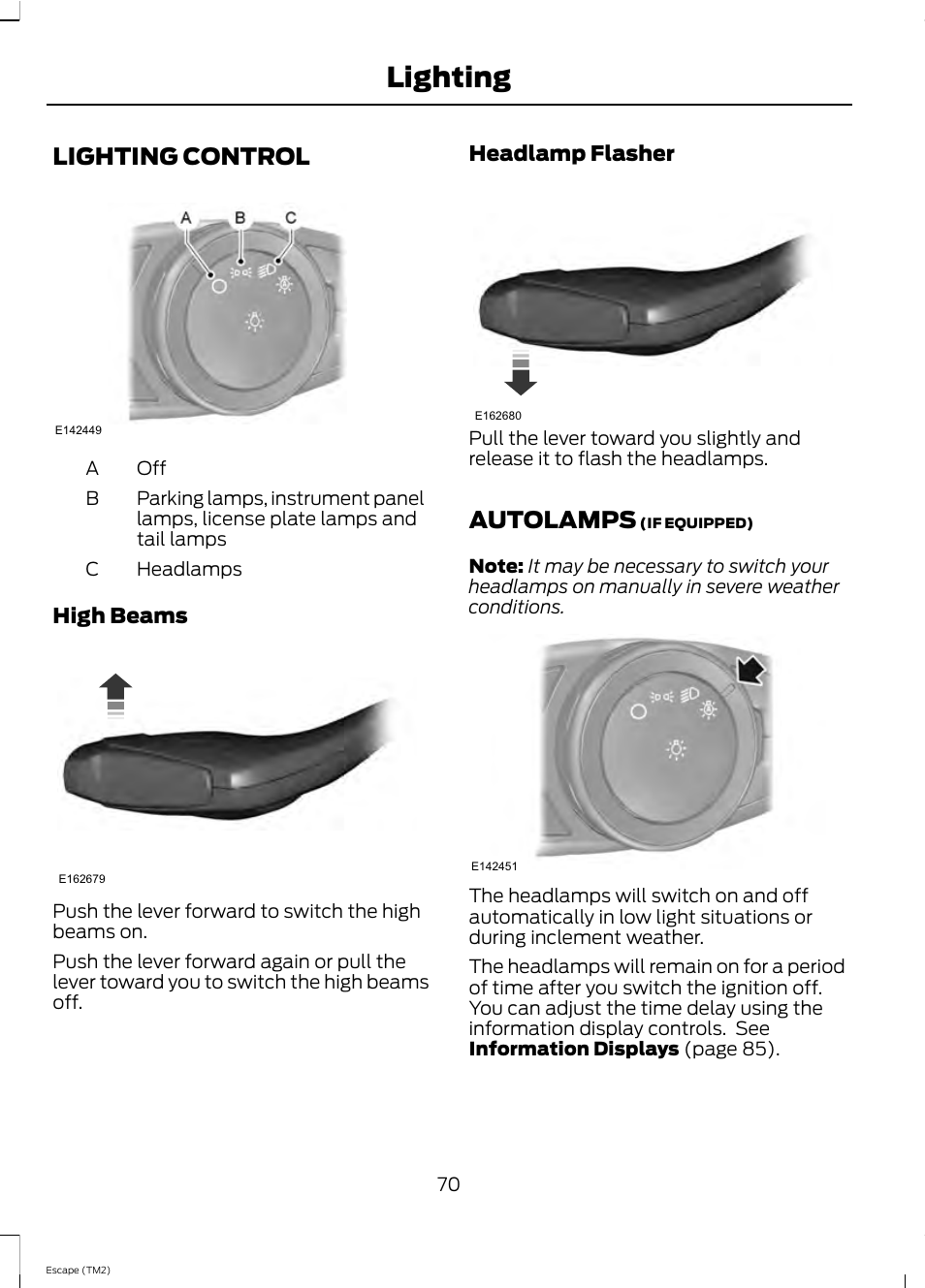 Lighting, Lighting control, Autolamps | FORD 2013 Escape v.4 User Manual | Page 74 / 433