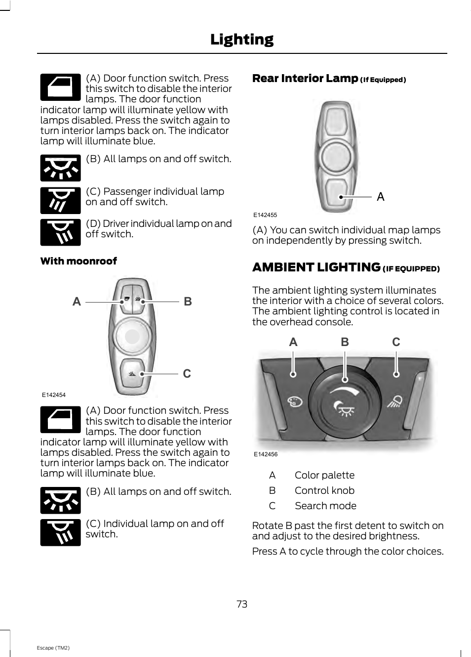 Lighting, Ambient lighting | FORD 2013 Escape v.4 User Manual | Page 77 / 433
