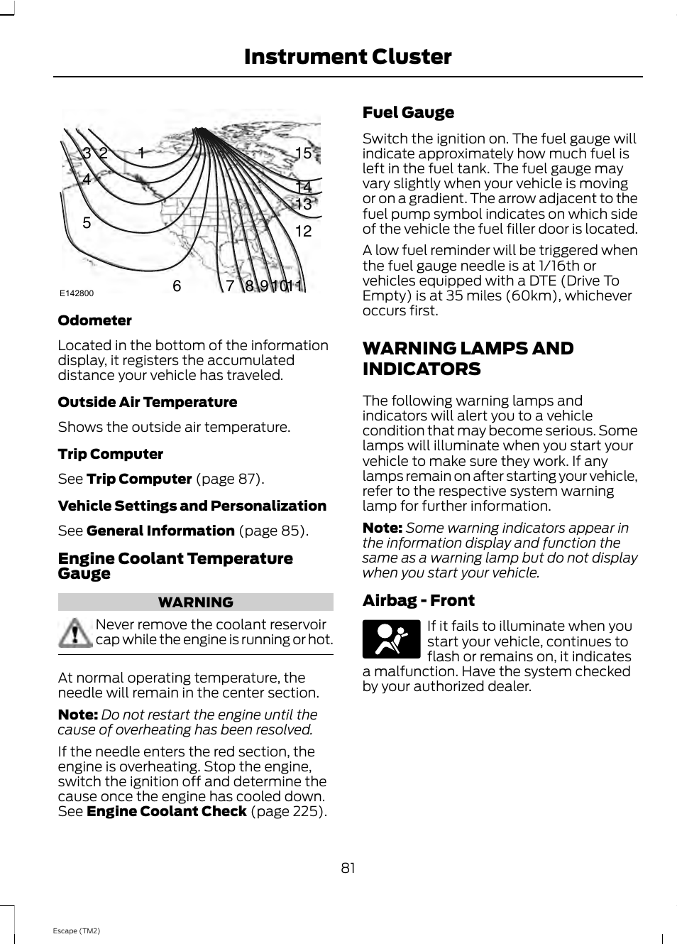 Instrument cluster, Warning lamps and indicators | FORD 2013 Escape v.4 User Manual | Page 85 / 433