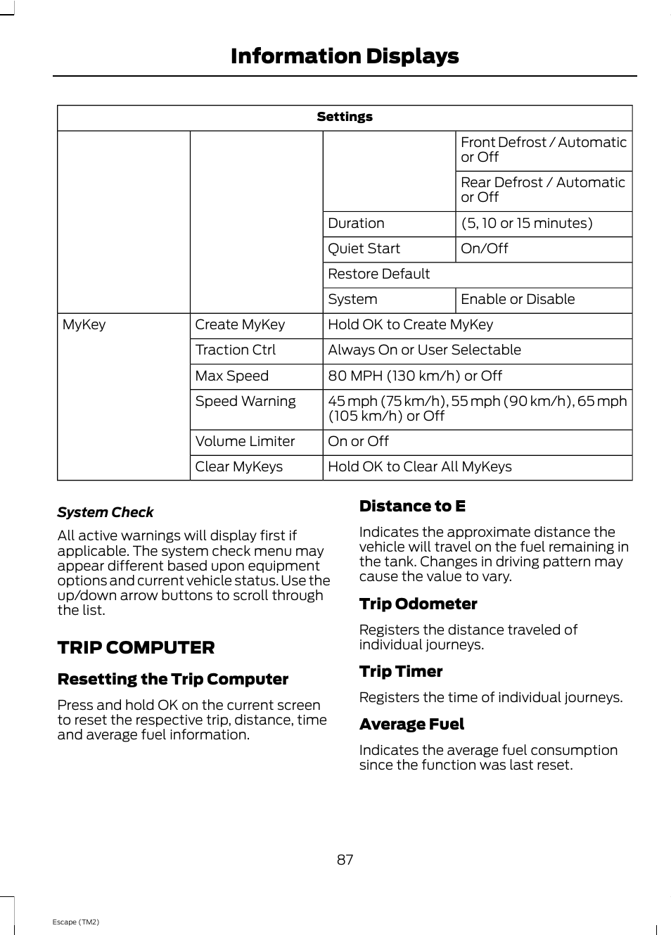 Information displays, Trip computer | FORD 2013 Escape v.4 User Manual | Page 91 / 433