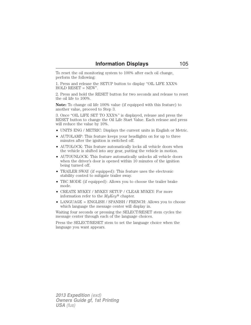 Information displays 105 | FORD 2013 Expedition v.1 User Manual | Page 105 / 497