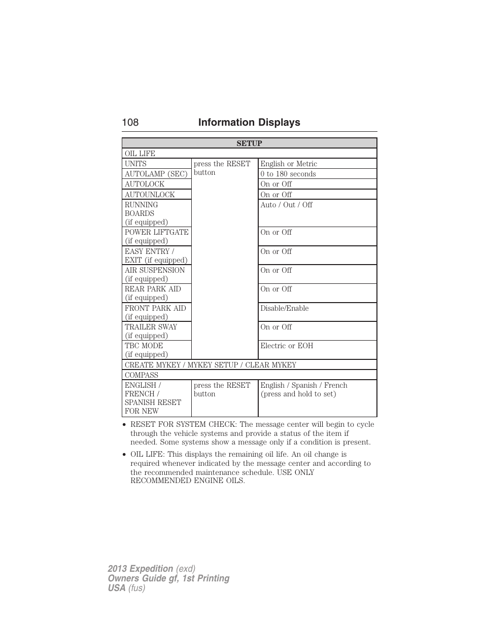 108 information displays | FORD 2013 Expedition v.1 User Manual | Page 108 / 497