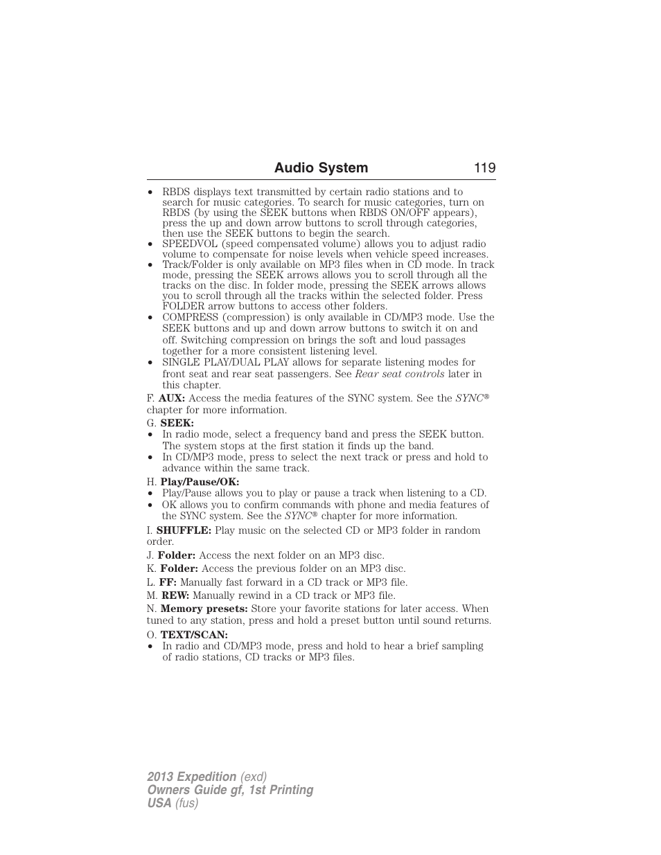 Audio system 119 | FORD 2013 Expedition v.1 User Manual | Page 119 / 497