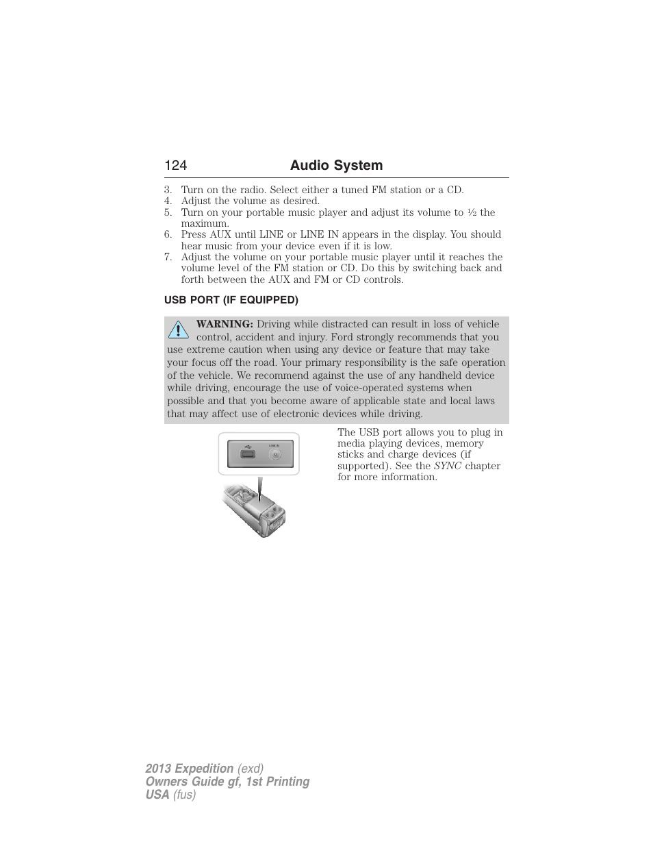 Usb port (if equipped), Usb port, 124 audio system | FORD 2013 Expedition v.1 User Manual | Page 124 / 497