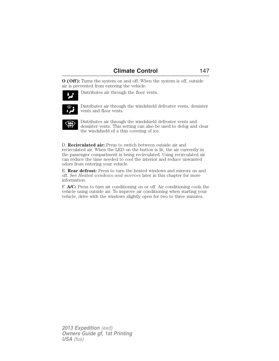 Climate control 147 | FORD 2013 Expedition v.1 User Manual | Page 147 / 497