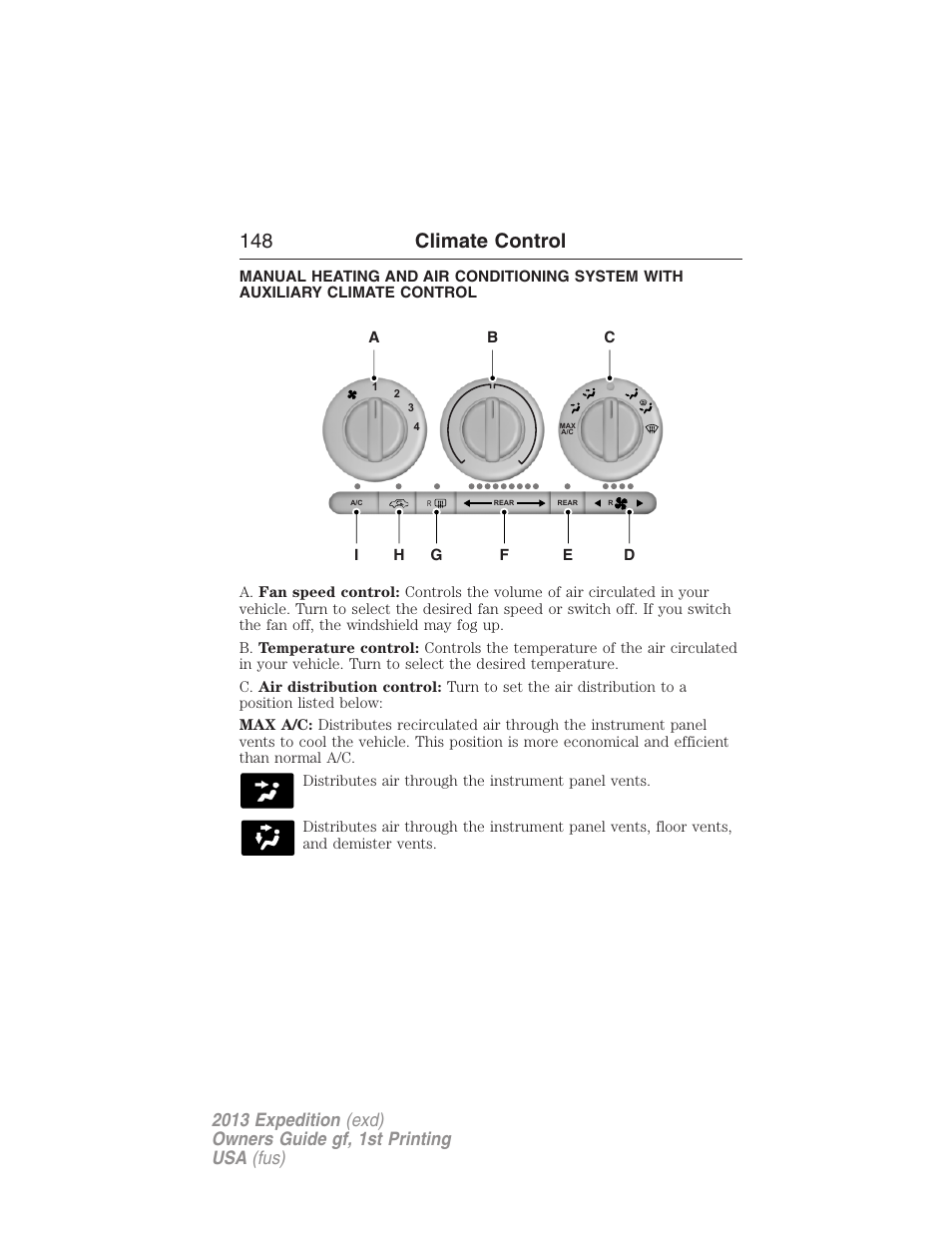 148 climate control | FORD 2013 Expedition v.1 User Manual | Page 148 / 497