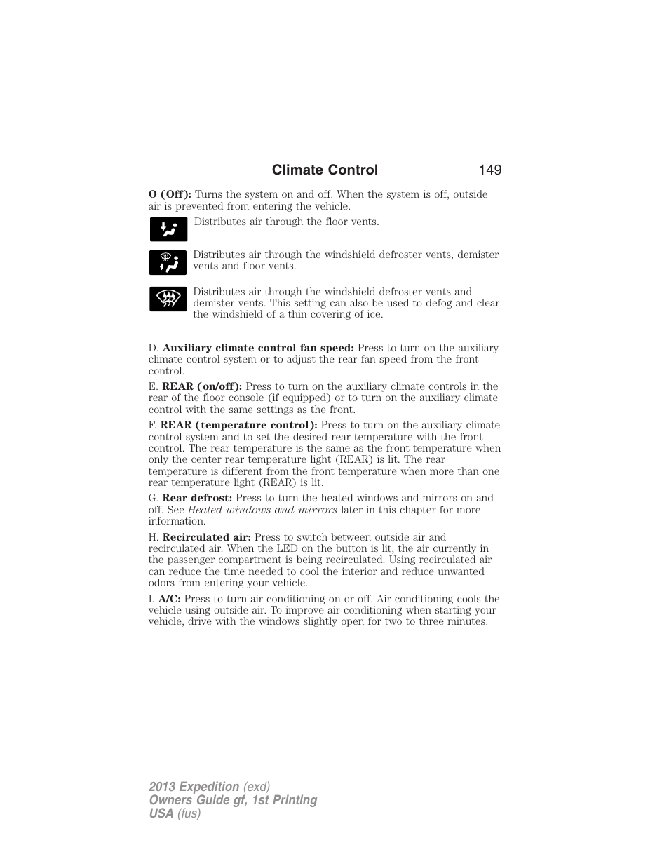 Climate control 149 | FORD 2013 Expedition v.1 User Manual | Page 149 / 497