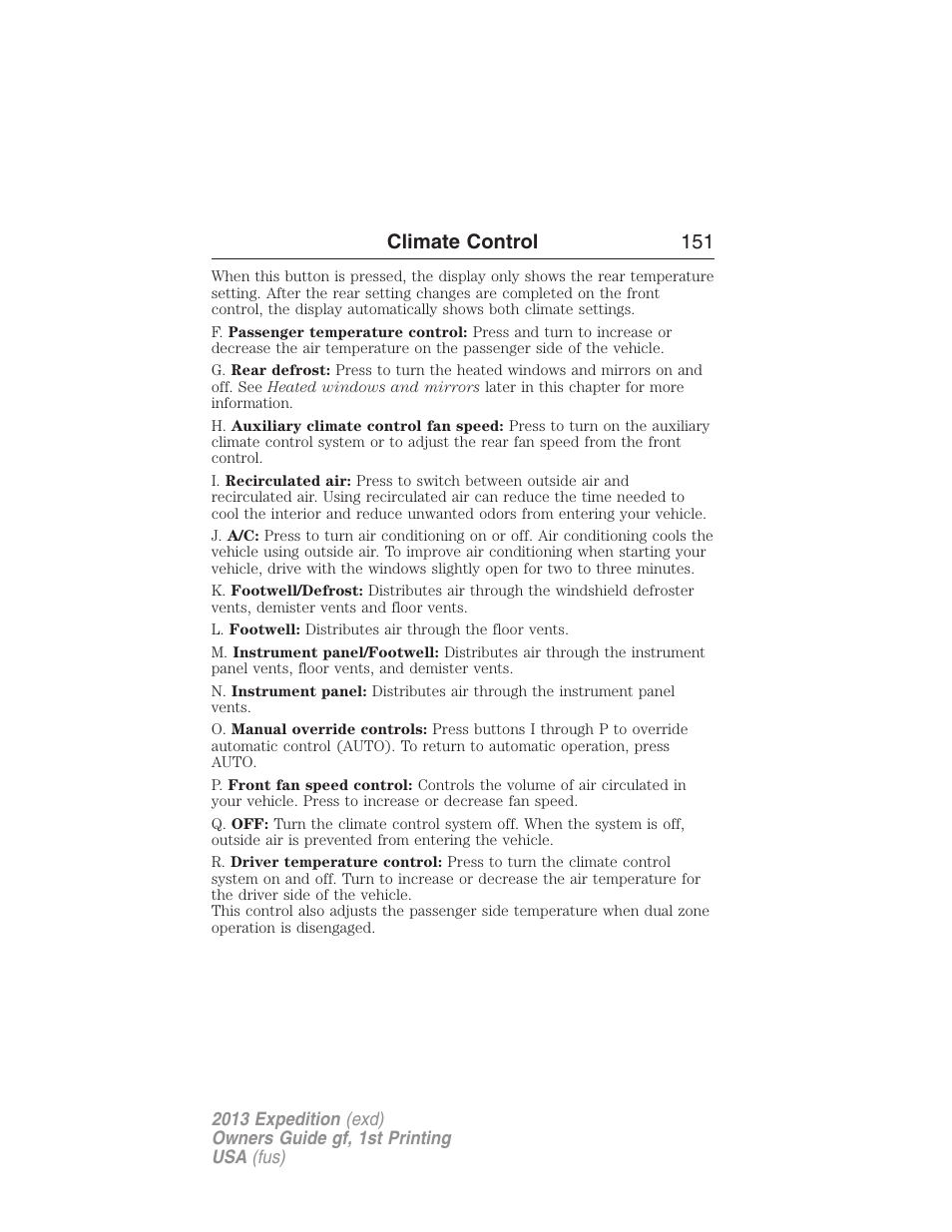 Climate control 151 | FORD 2013 Expedition v.1 User Manual | Page 151 / 497