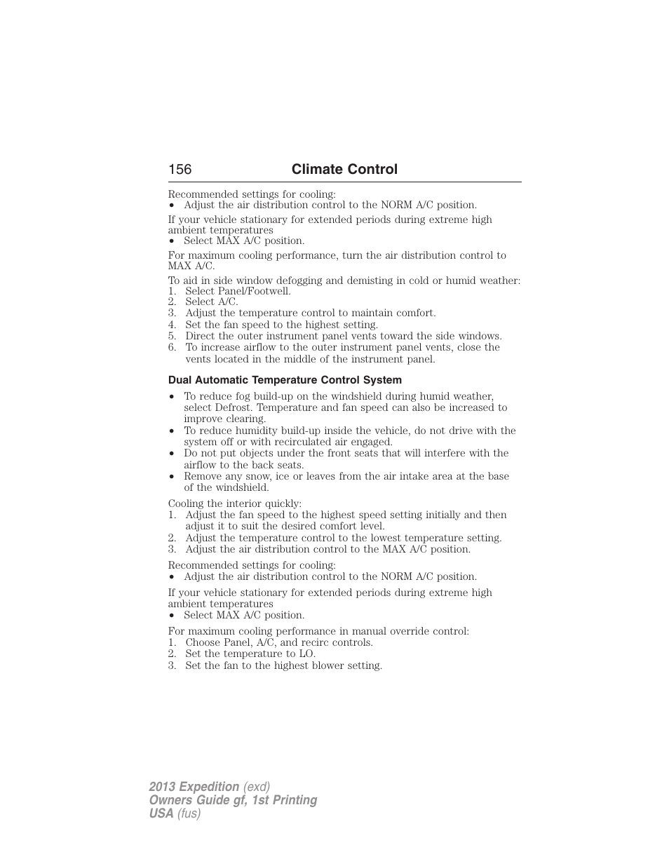 Dual automatic temperature control system, 156 climate control | FORD 2013 Expedition v.1 User Manual | Page 156 / 497