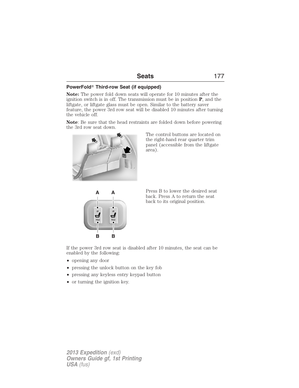 Powerfold? third-row seat (if equipped), Seats 177 | FORD 2013 Expedition v.1 User Manual | Page 177 / 497