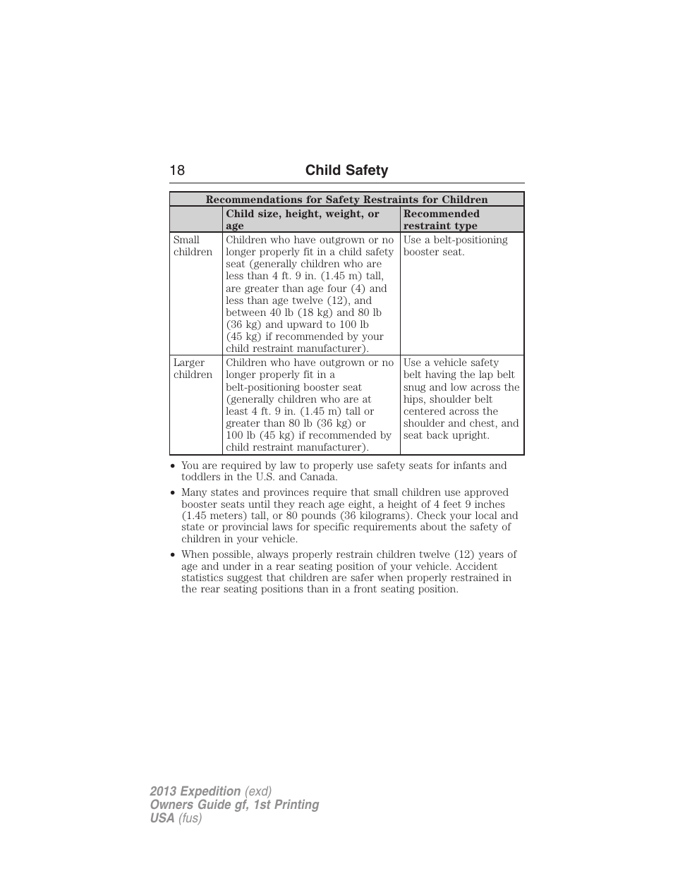 18 child safety | FORD 2013 Expedition v.1 User Manual | Page 18 / 497