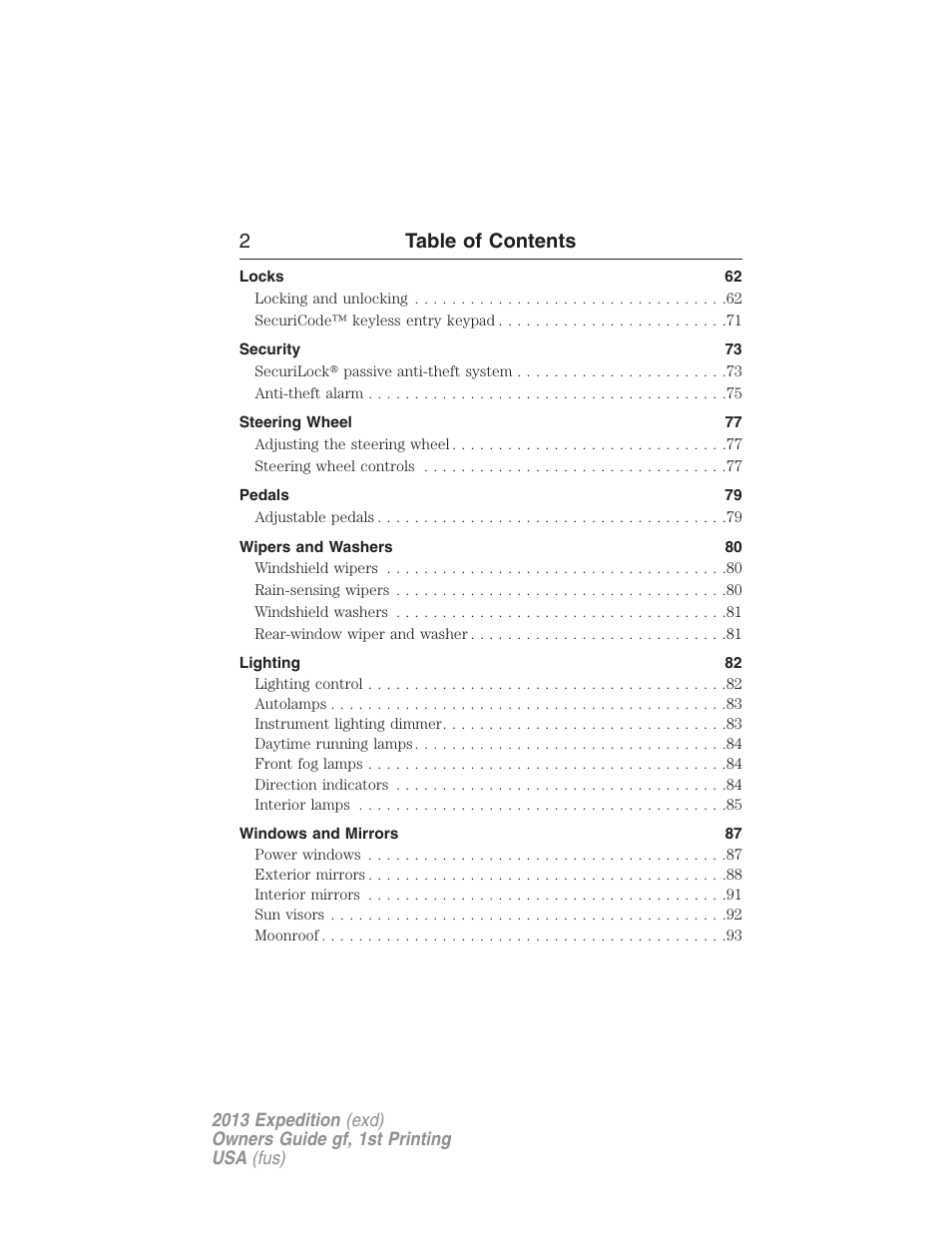 2table of contents | FORD 2013 Expedition v.1 User Manual | Page 2 / 497