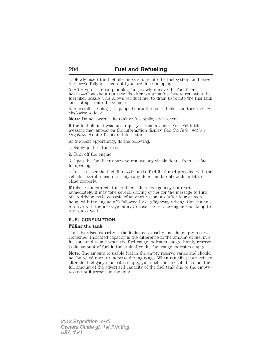 Fuel consumption, 204 fuel and refueling | FORD 2013 Expedition v.1 User Manual | Page 204 / 497