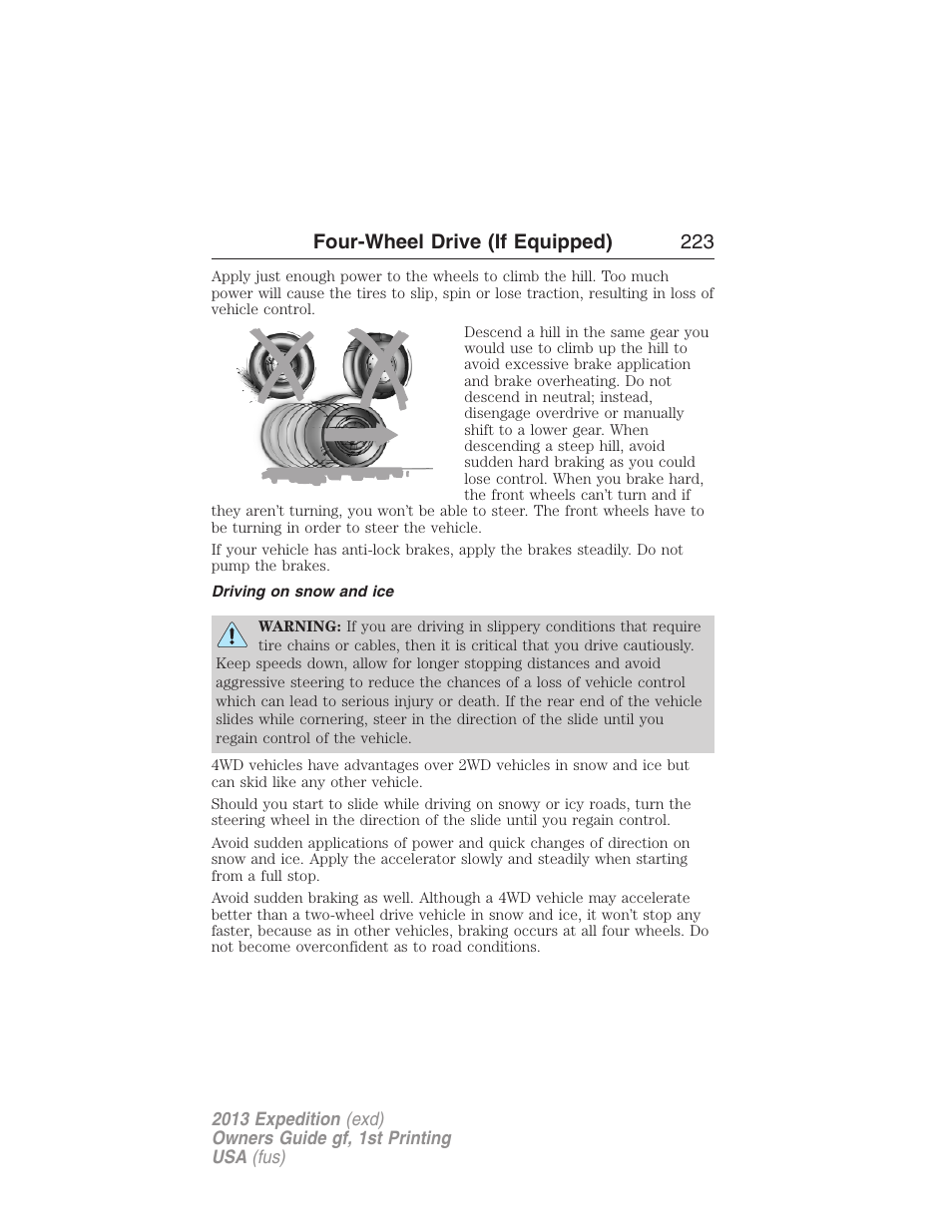 Driving on snow and ice, Four-wheel drive (if equipped) 223 | FORD 2013 Expedition v.1 User Manual | Page 223 / 497