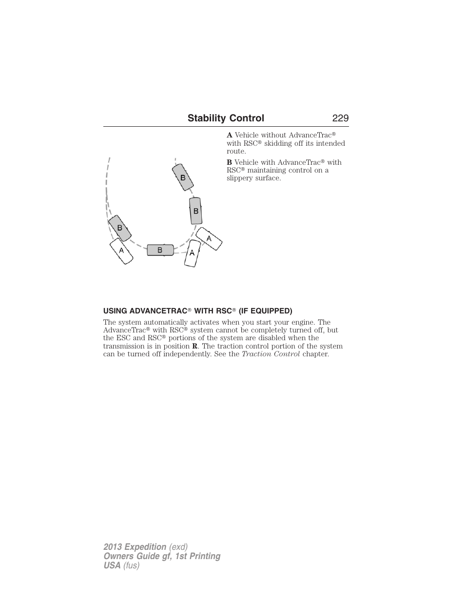 Using advancetrac? with rsc? (if equipped), Stability control 229 | FORD 2013 Expedition v.1 User Manual | Page 229 / 497