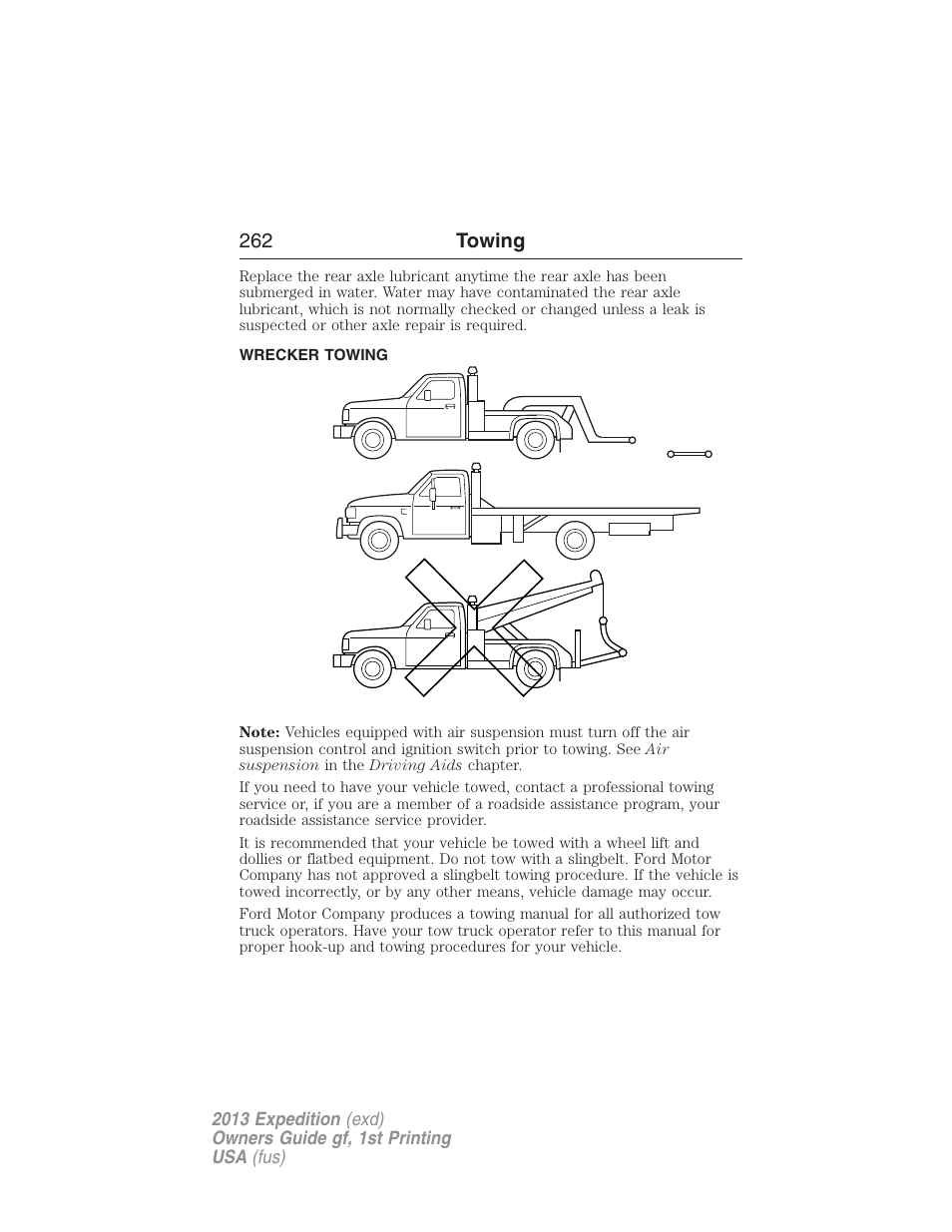 Wrecker towing, 262 towing | FORD 2013 Expedition v.1 User Manual | Page 262 / 497