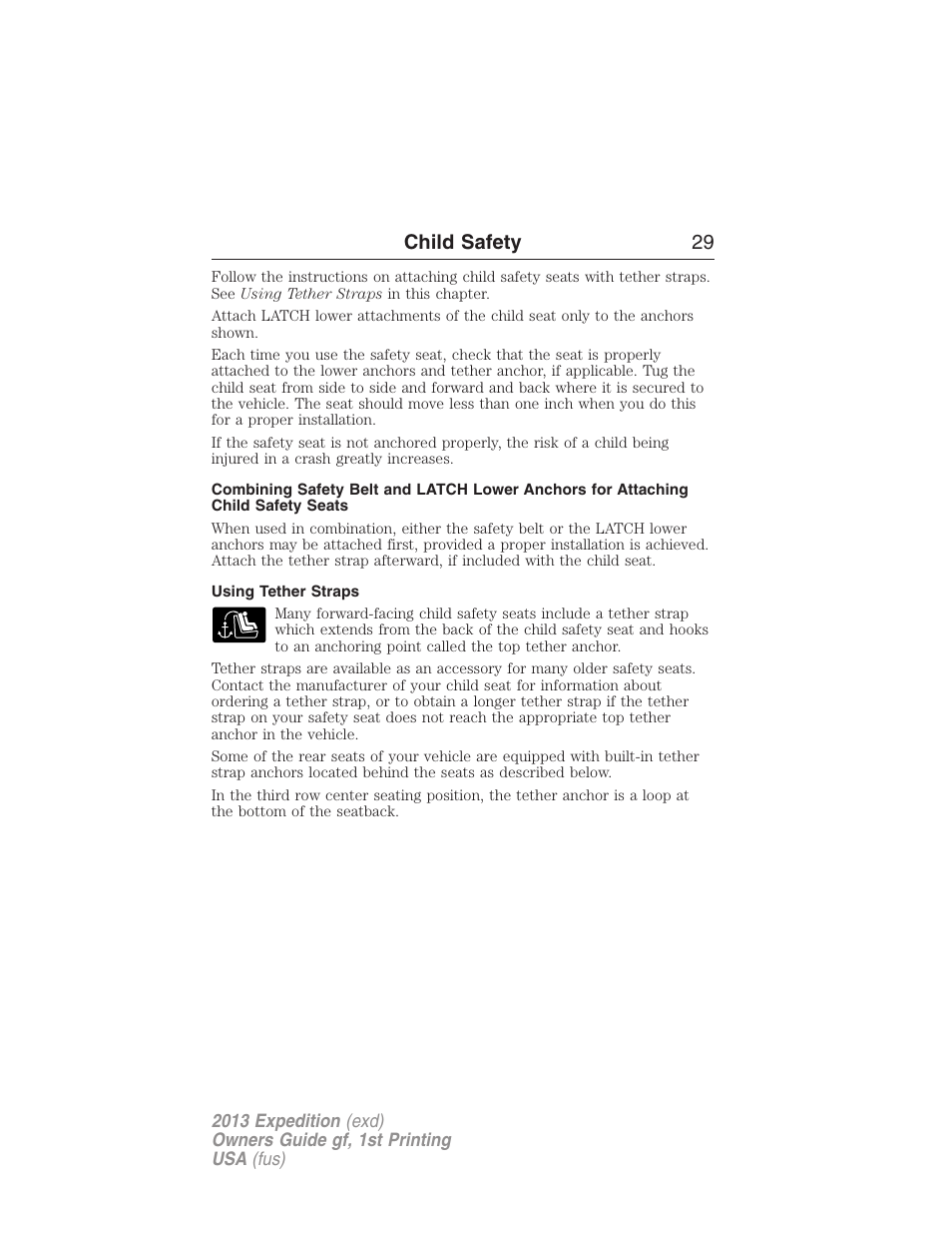 Using tether straps, Child safety 29 | FORD 2013 Expedition v.1 User Manual | Page 29 / 497