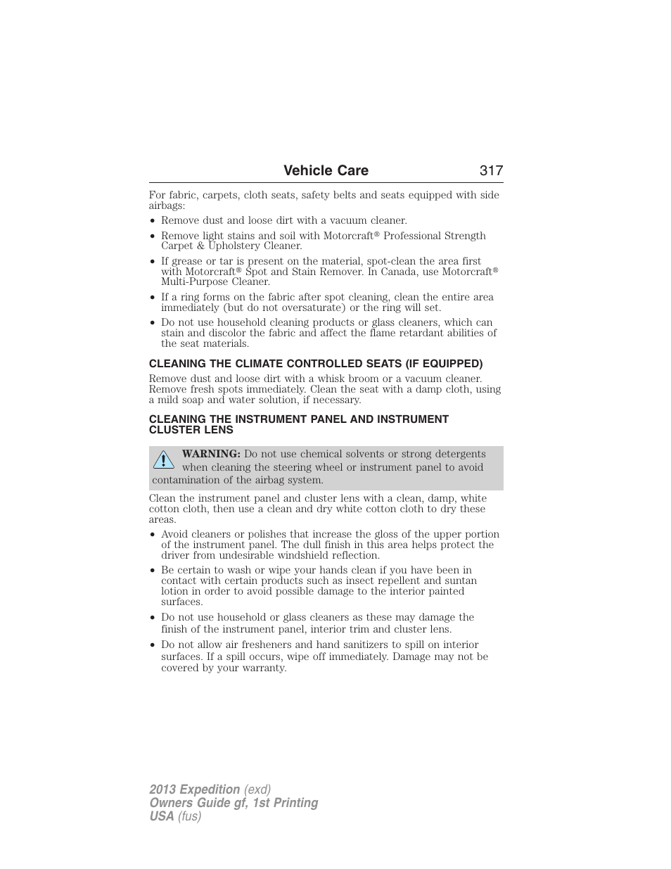 Vehicle care 317 | FORD 2013 Expedition v.1 User Manual | Page 317 / 497