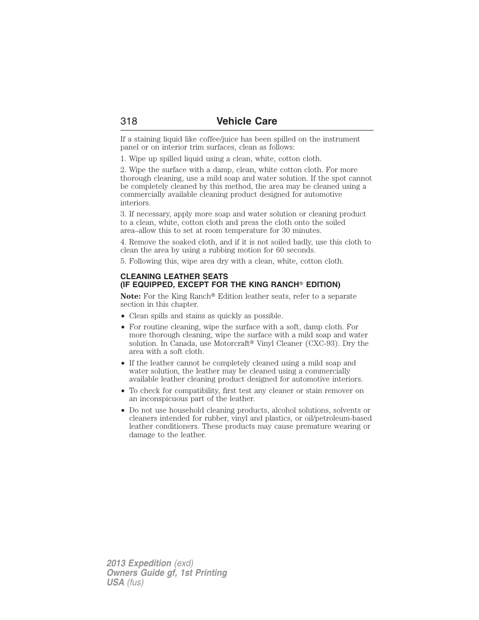 318 vehicle care | FORD 2013 Expedition v.1 User Manual | Page 318 / 497