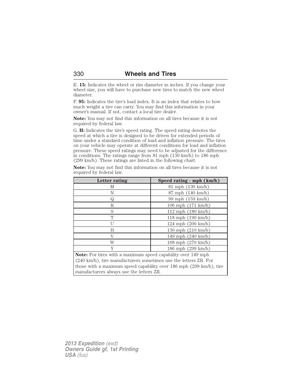 330 wheels and tires | FORD 2013 Expedition v.1 User Manual | Page 330 / 497