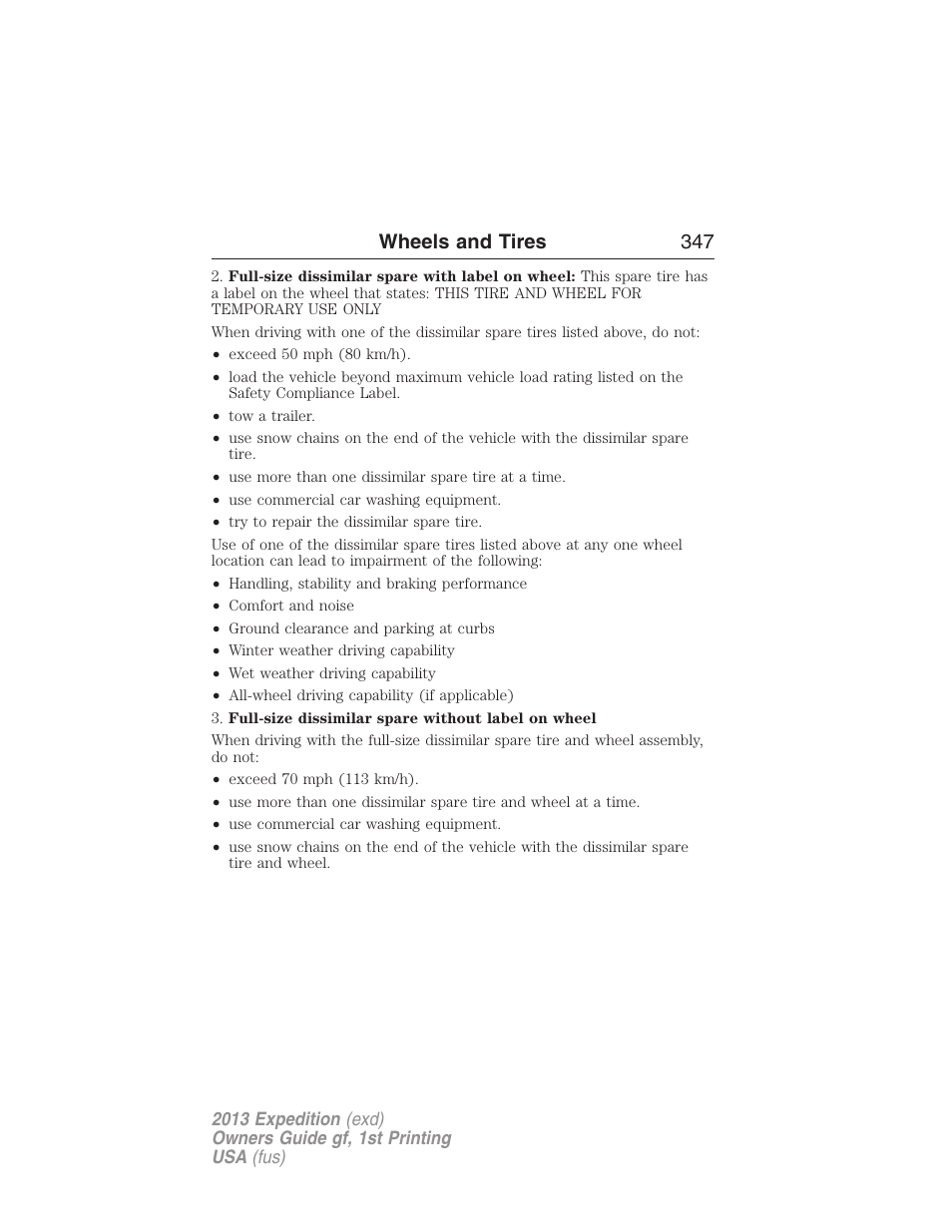 Wheels and tires 347 | FORD 2013 Expedition v.1 User Manual | Page 347 / 497