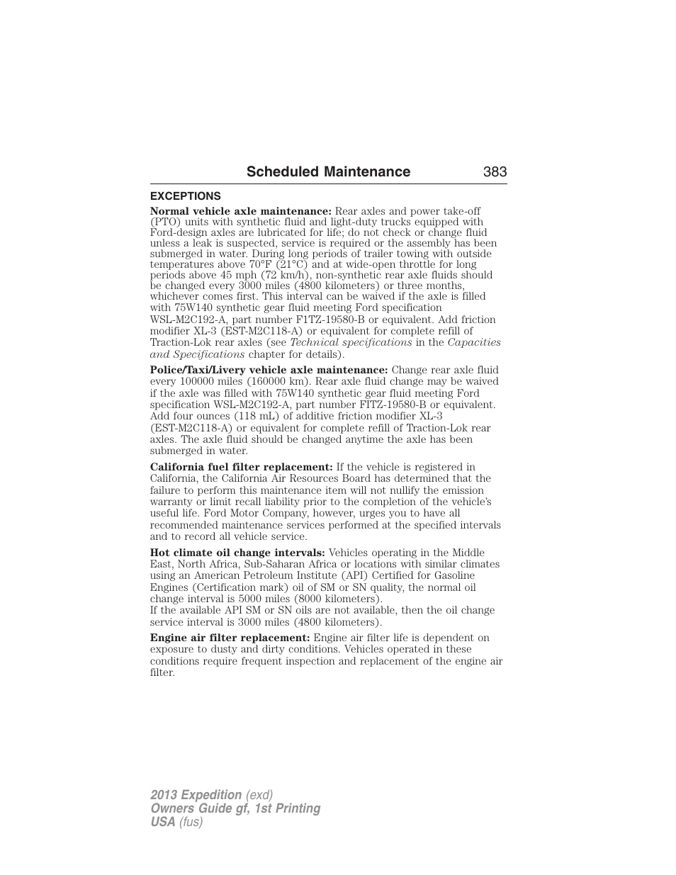 Exceptions, Scheduled maintenance 383 | FORD 2013 Expedition v.1 User Manual | Page 383 / 497