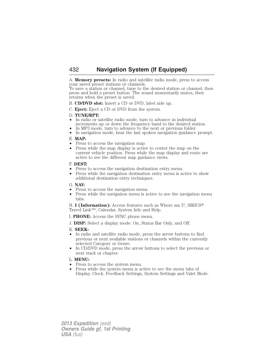 432 navigation system (if equipped) | FORD 2013 Expedition v.1 User Manual | Page 432 / 497