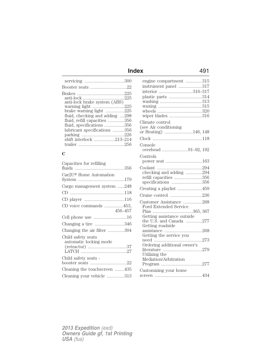 Index 491 | FORD 2013 Expedition v.1 User Manual | Page 491 / 497