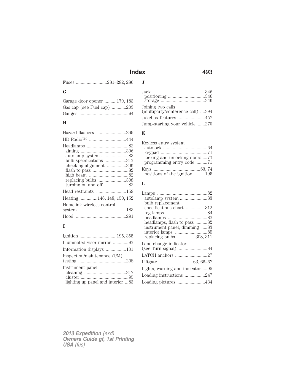 Index 493 | FORD 2013 Expedition v.1 User Manual | Page 493 / 497