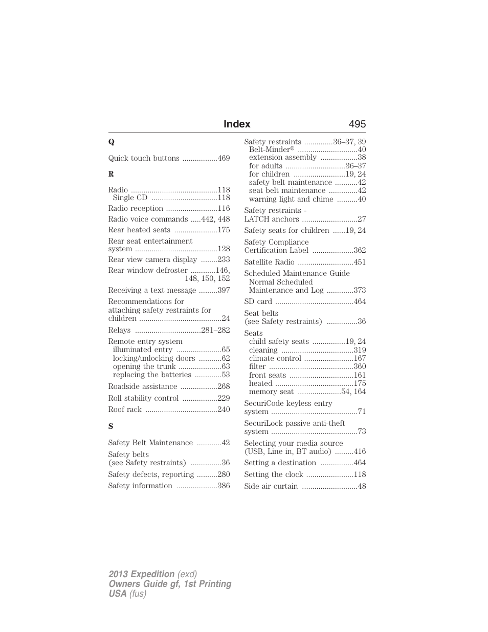 Index 495 | FORD 2013 Expedition v.1 User Manual | Page 495 / 497