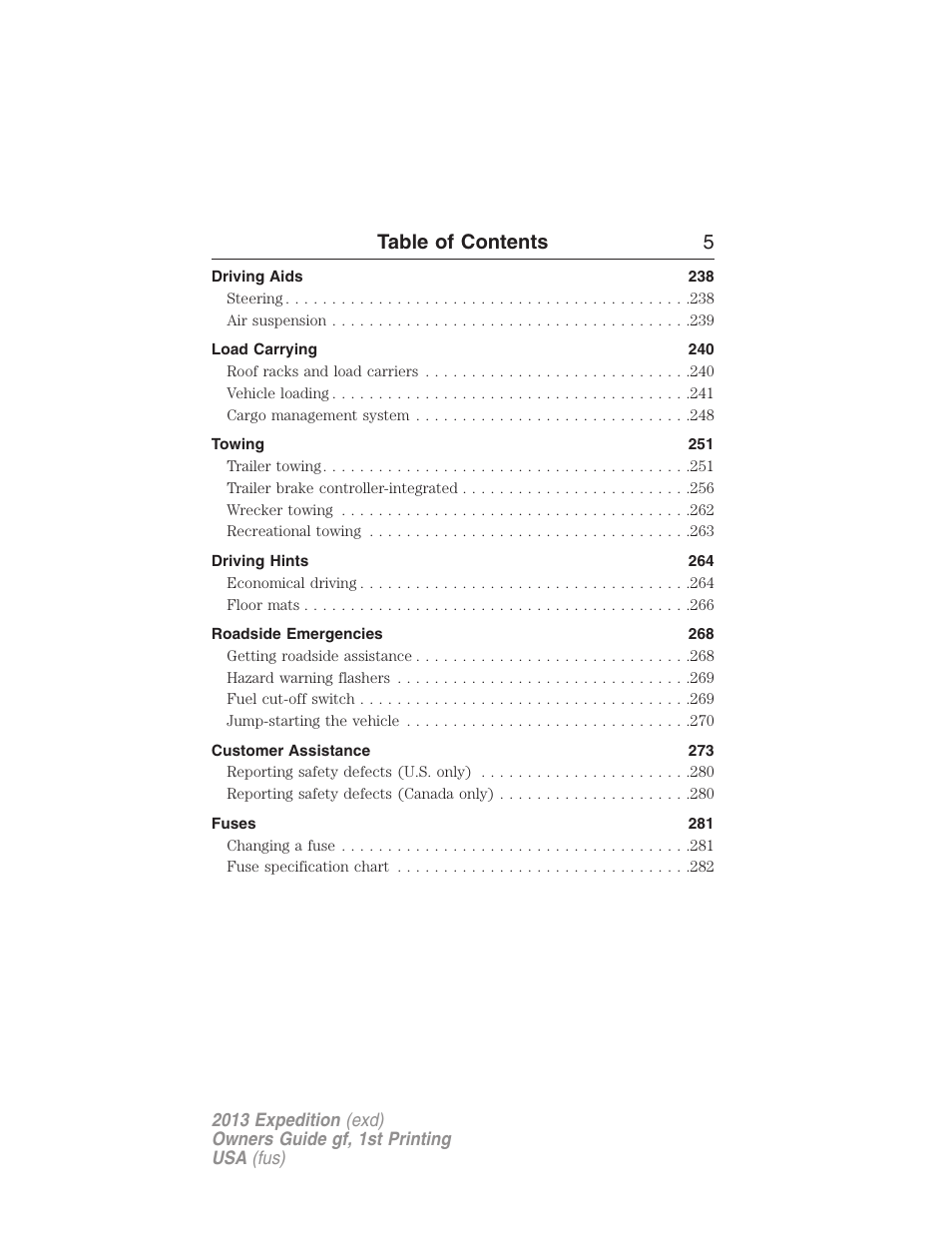 Table of contents 5 | FORD 2013 Expedition v.1 User Manual | Page 5 / 497