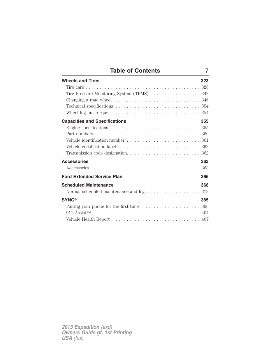 Table of contents 7 | FORD 2013 Expedition v.1 User Manual | Page 7 / 497