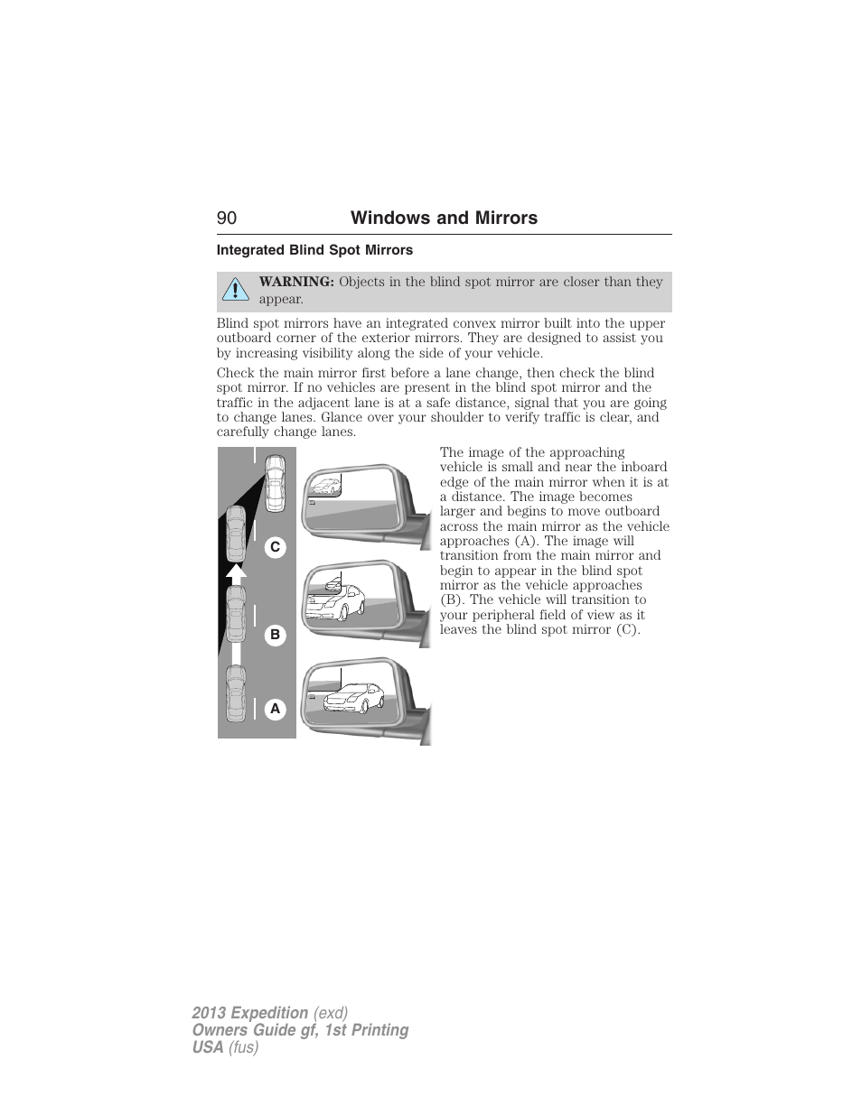 Integrated blind spot mirrors, 90 windows and mirrors | FORD 2013 Expedition v.1 User Manual | Page 90 / 497