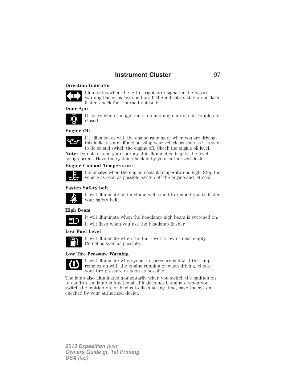 Instrument cluster 97 | FORD 2013 Expedition v.1 User Manual | Page 97 / 497