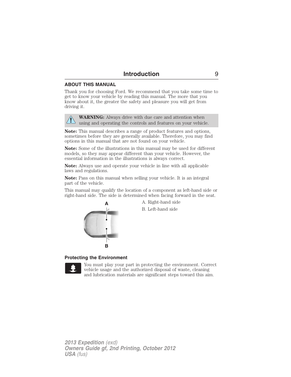 Introduction, About this manual, Protecting the environment | Introduction 9 | FORD 2013 Expedition v.2 User Manual | Page 10 / 508