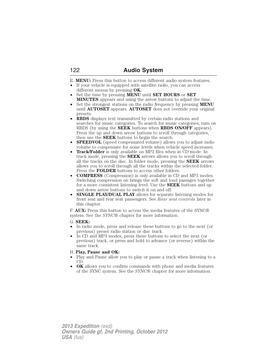 122 audio system | FORD 2013 Expedition v.2 User Manual | Page 123 / 508