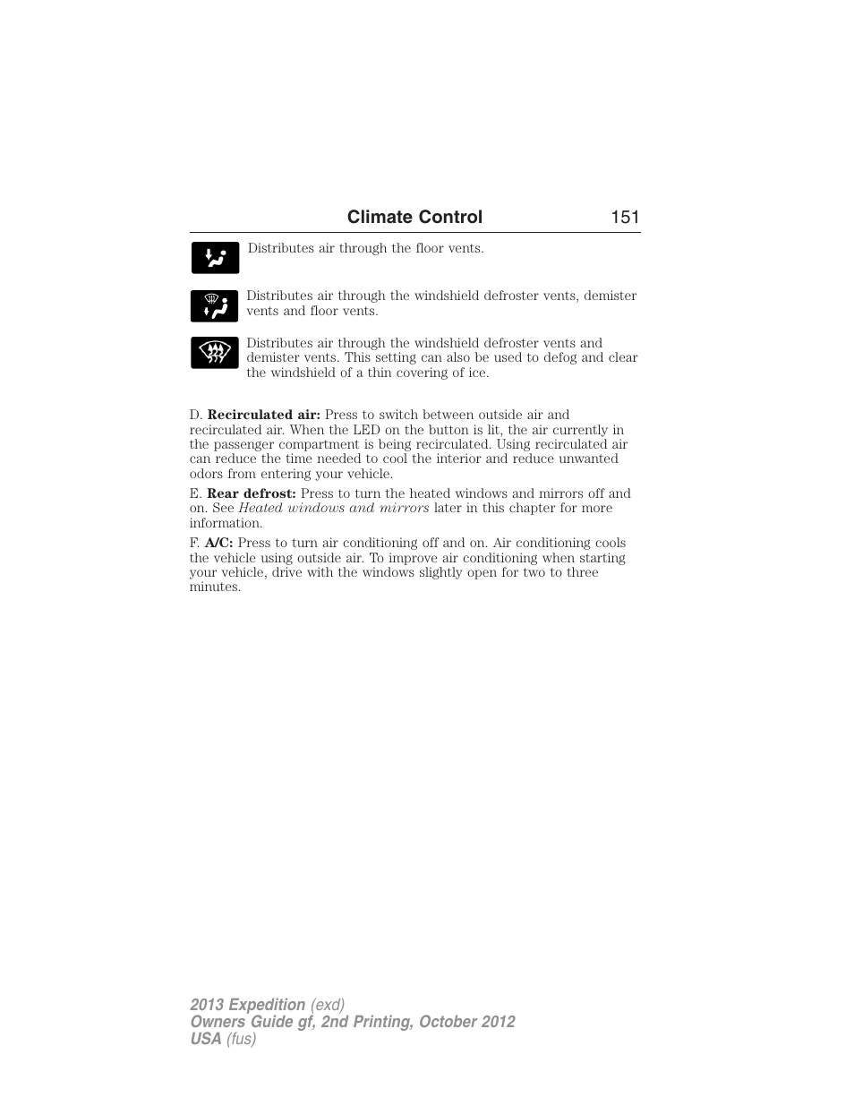 Climate control 151 | FORD 2013 Expedition v.2 User Manual | Page 152 / 508