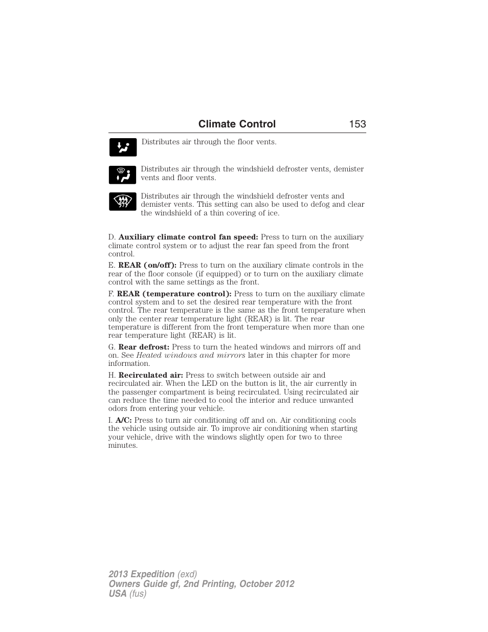 Climate control 153 | FORD 2013 Expedition v.2 User Manual | Page 154 / 508