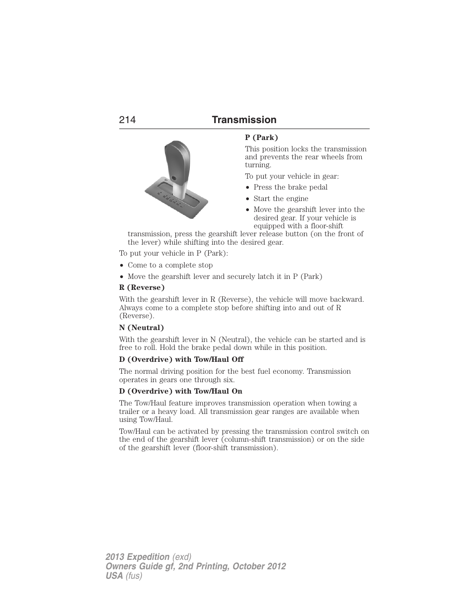 214 transmission | FORD 2013 Expedition v.2 User Manual | Page 215 / 508