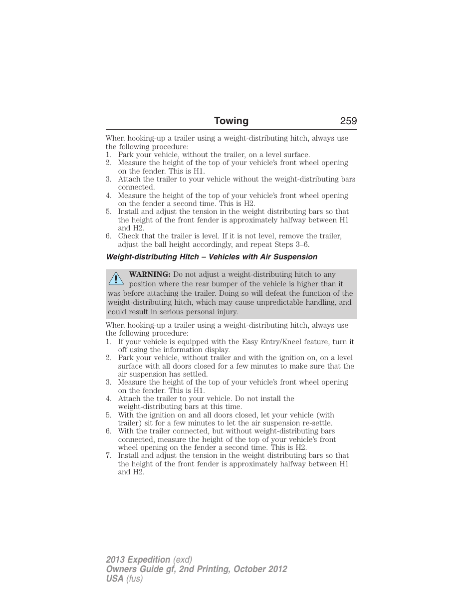 Towing 259 | FORD 2013 Expedition v.2 User Manual | Page 260 / 508