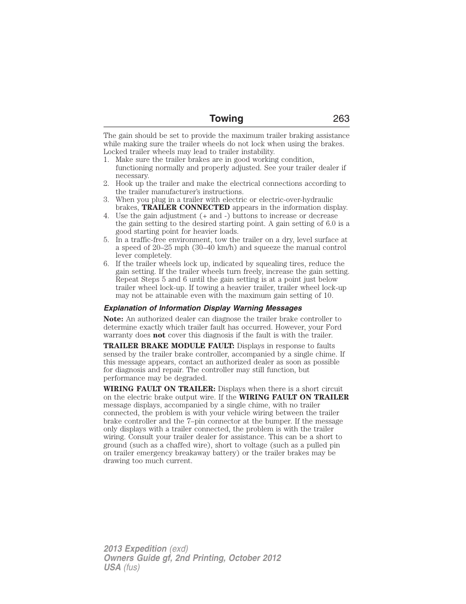 Towing 263 | FORD 2013 Expedition v.2 User Manual | Page 264 / 508