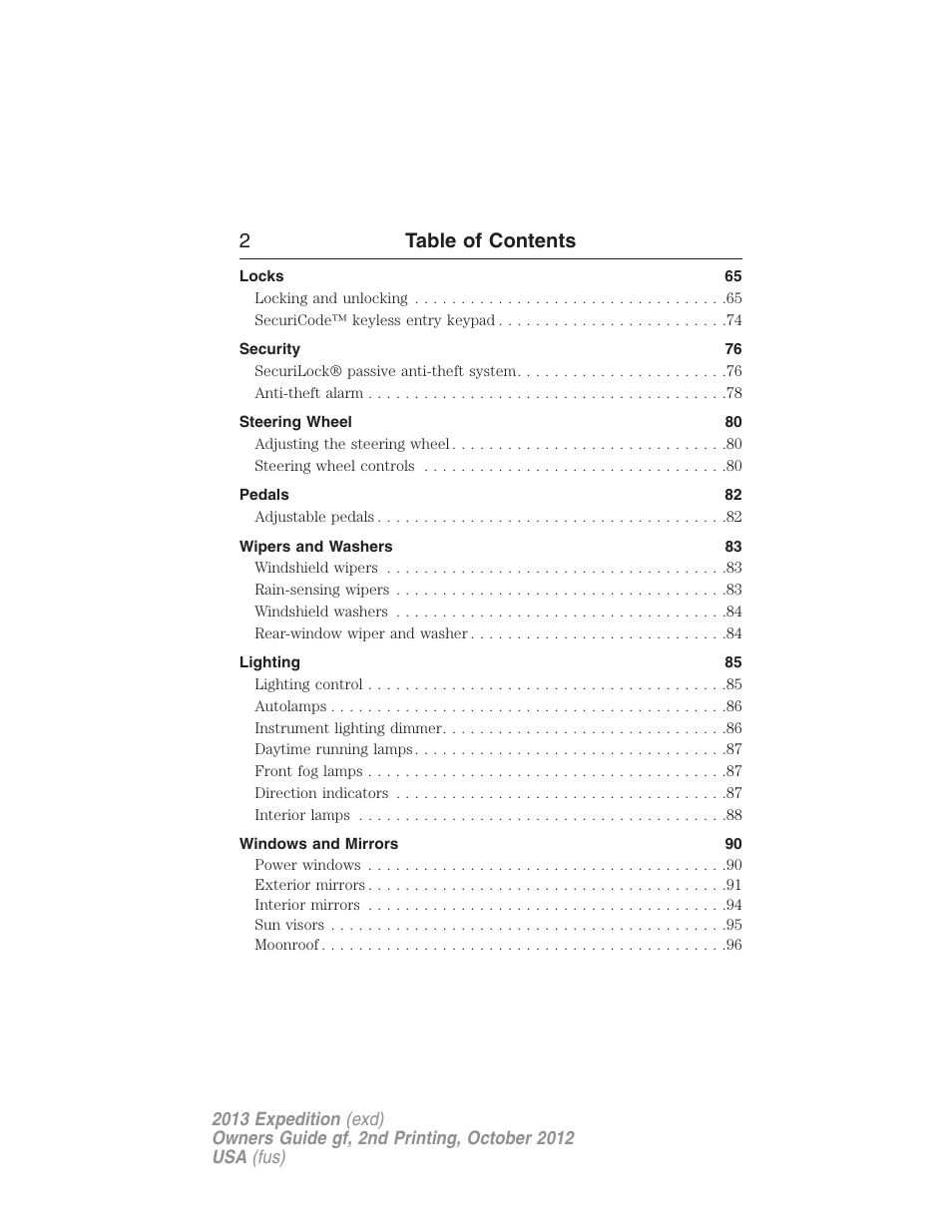 2table of contents | FORD 2013 Expedition v.2 User Manual | Page 3 / 508