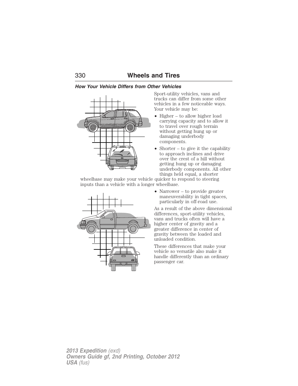 How your vehicle differs from other vehicles, 330 wheels and tires | FORD 2013 Expedition v.2 User Manual | Page 331 / 508