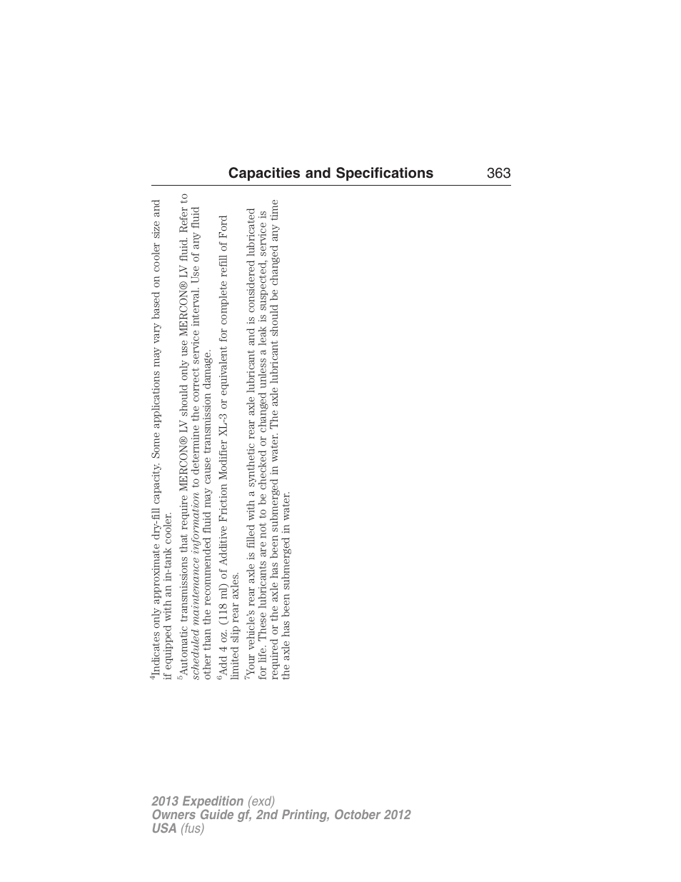 Capacities and specifications 363 | FORD 2013 Expedition v.2 User Manual | Page 364 / 508