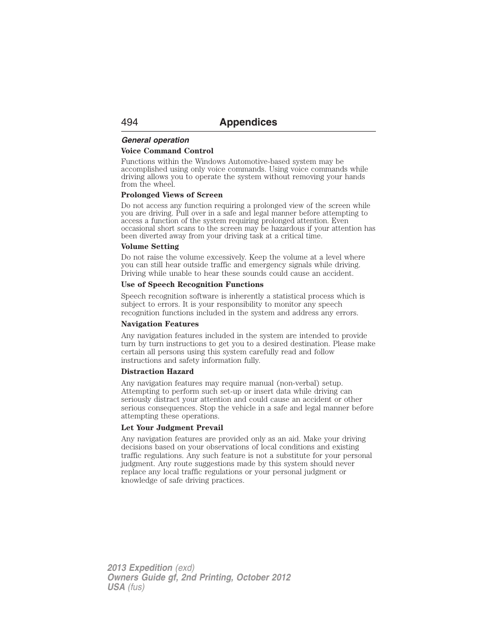 General operation, 494 appendices | FORD 2013 Expedition v.2 User Manual | Page 495 / 508